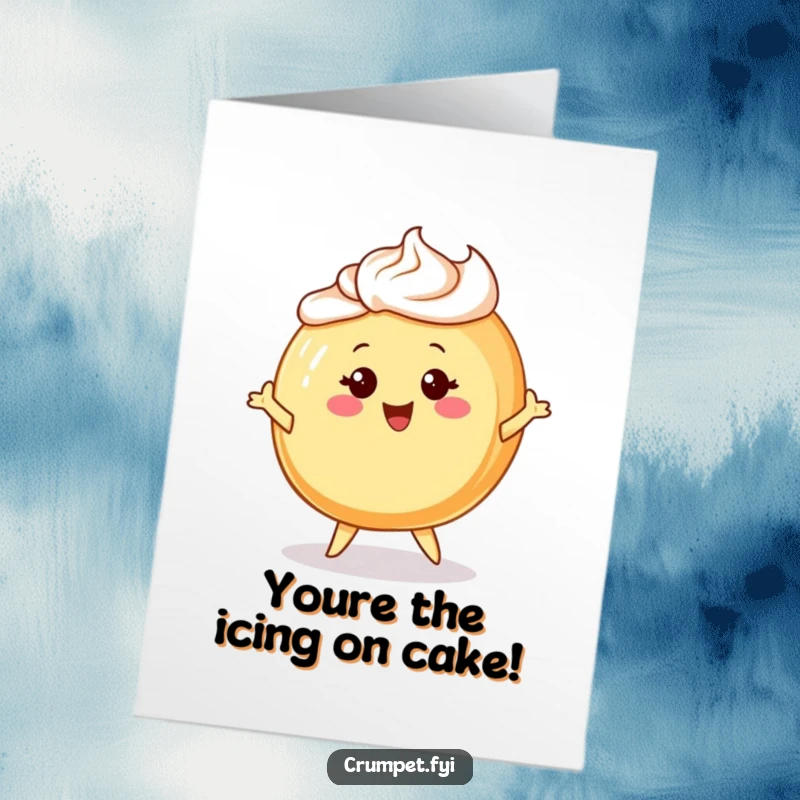 Funny Free Printable Congratulations Card showing a cheerful Danish pastry character with frosting hair, twirling happily to celebrate.