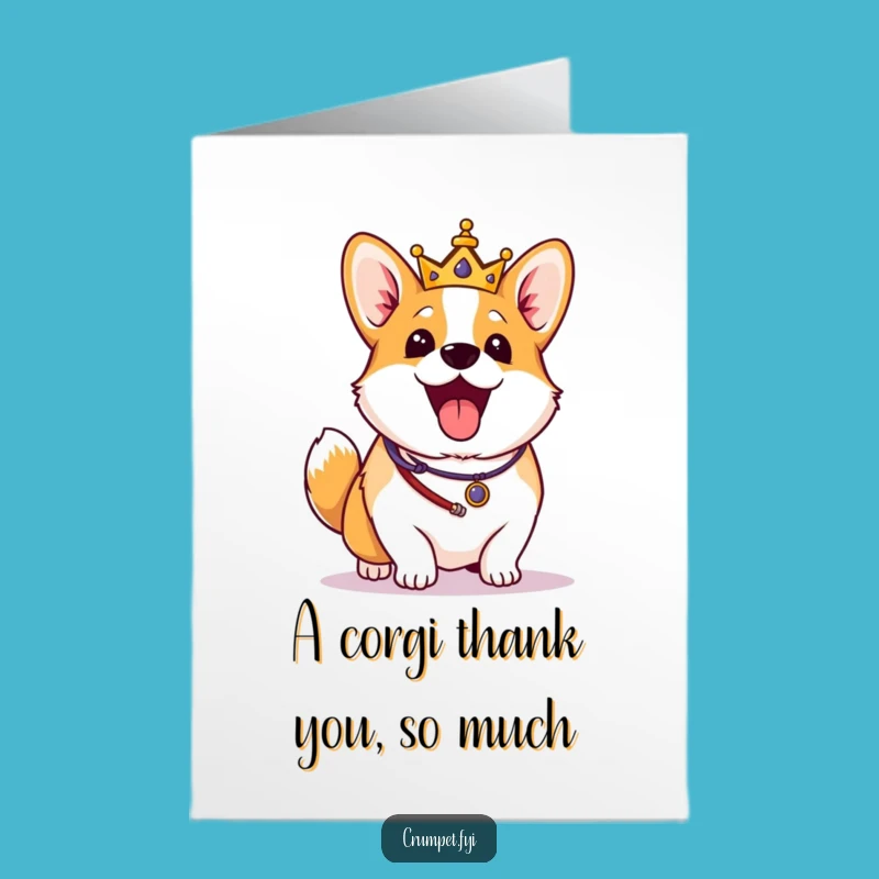 Free Printable Thank You Card: Corgi Royal Regalia Wagging Tail Funny Gratitude Downloadable Gift