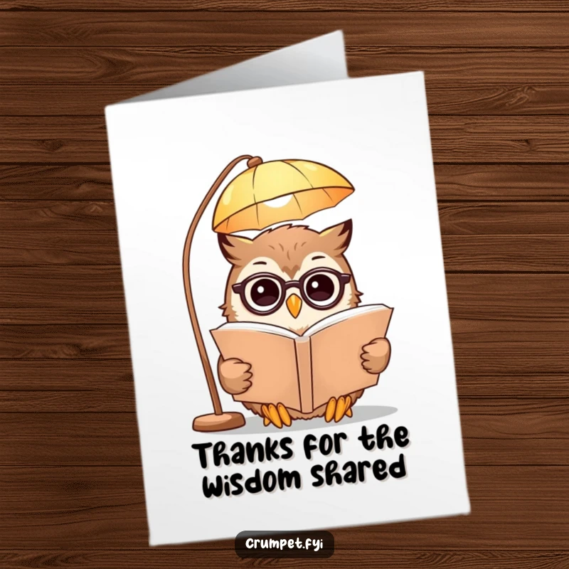 Funny Free Printable thank you card featuring a smiling owl in spectacles reading, expressing gratitude.