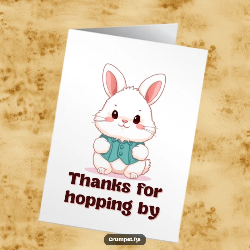 Funny Free Printable Thank You Card: Fluffy Bunny in Waistcoat Hops Playfully, Expressing Gratitude