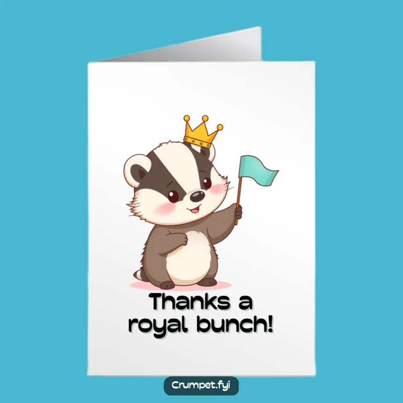 Free Printable Thank You Card: Crowned Badger Waving Flag - Grateful Downloadable Gift