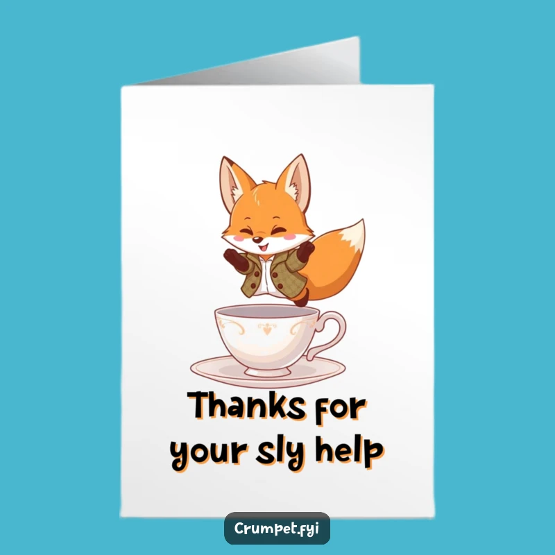 Free Printable Thank You Card: Fox Leaping Teacup - Witty Downloadable Gift
