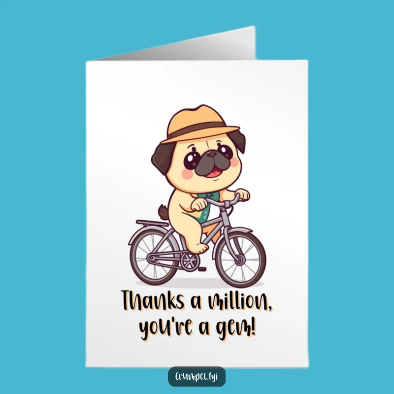 Free Printable Thank You Card: Pug Cyclist - Charming Downloadable Gratitude!
