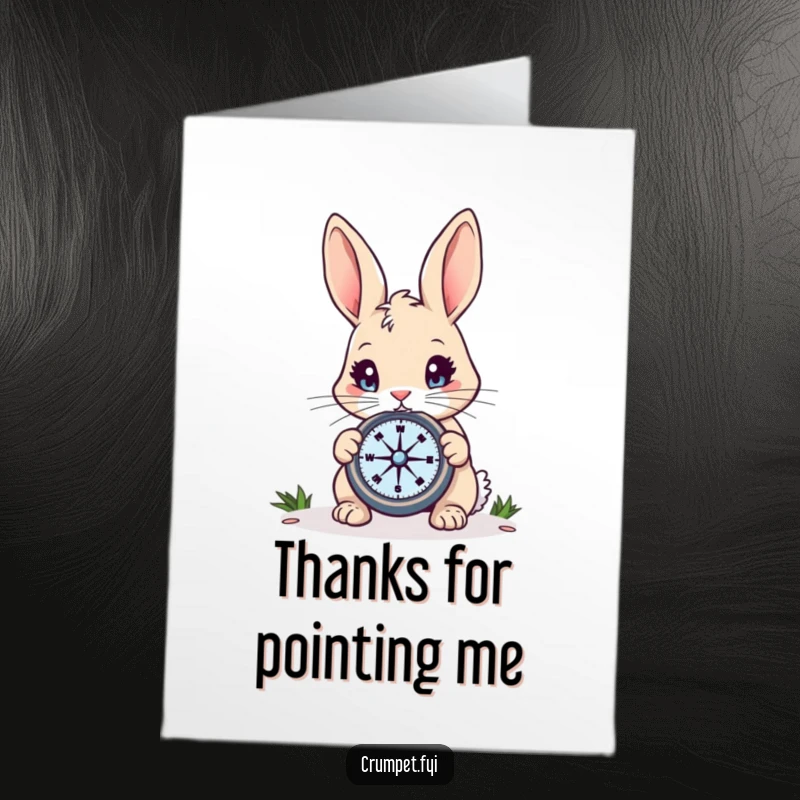Funny Free Printable Thank You Card: A curious rabbit consults a compass, finding the direction of gratitude, a cheerful printable.