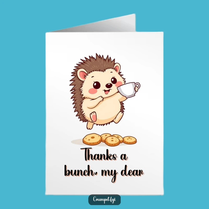 Free Printable Thank You Card: Hedgehog Teacup Biscuits Funny Gratitude Downloadable Gift
