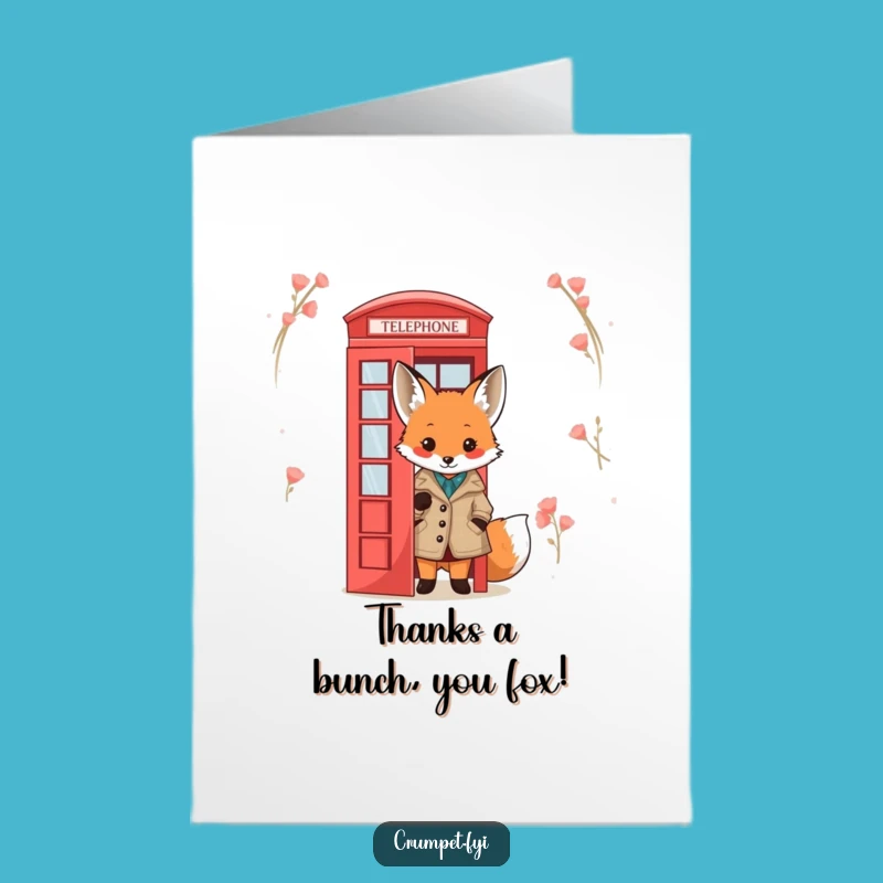 Free Printable Thank You Card: Fox Tweed Jacket Telephone Box Funny Gratitude Downloadable Gift