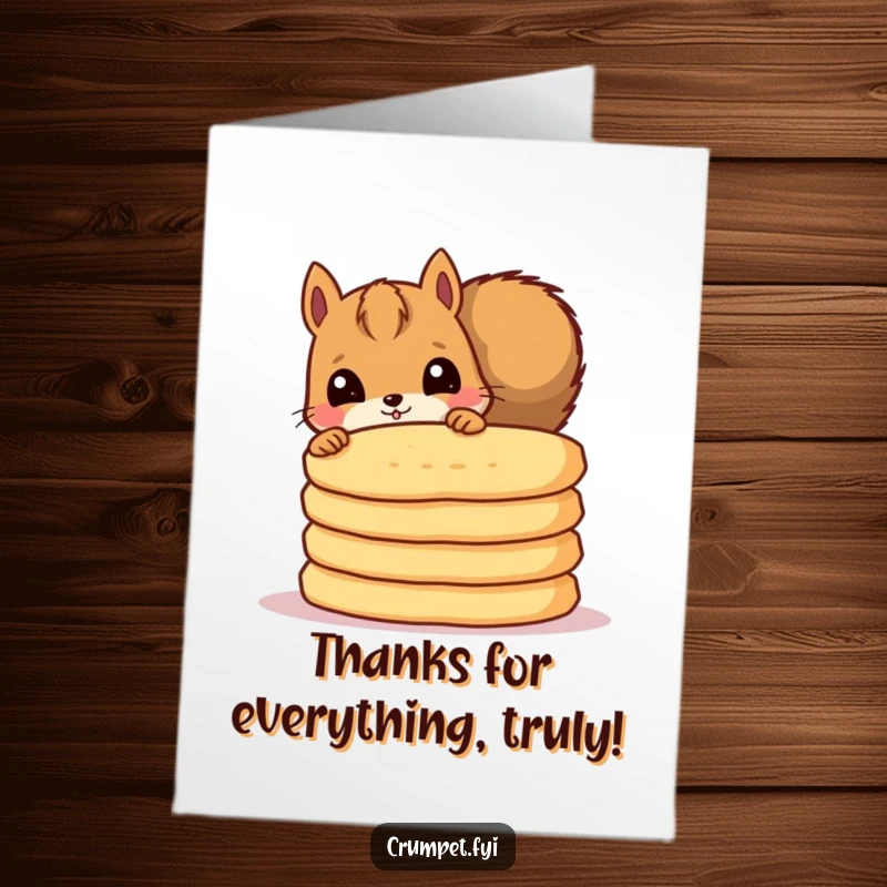 Funny Free Printable Thank You Card of a curious squirrel peeking from crumpets, a unique DIY thank you.