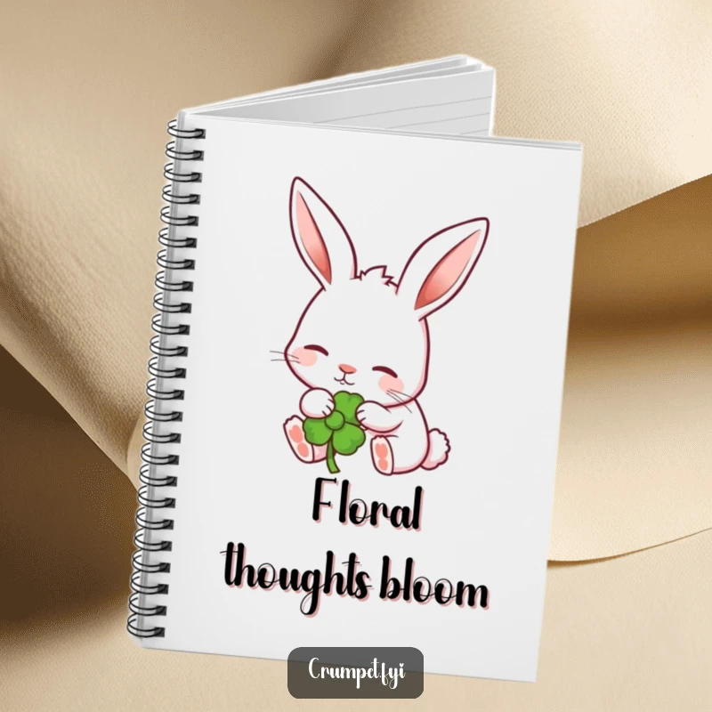 Funny rabbit with perked ears nibbling a garden flower in a ruled notebook. A lovely funny gift.