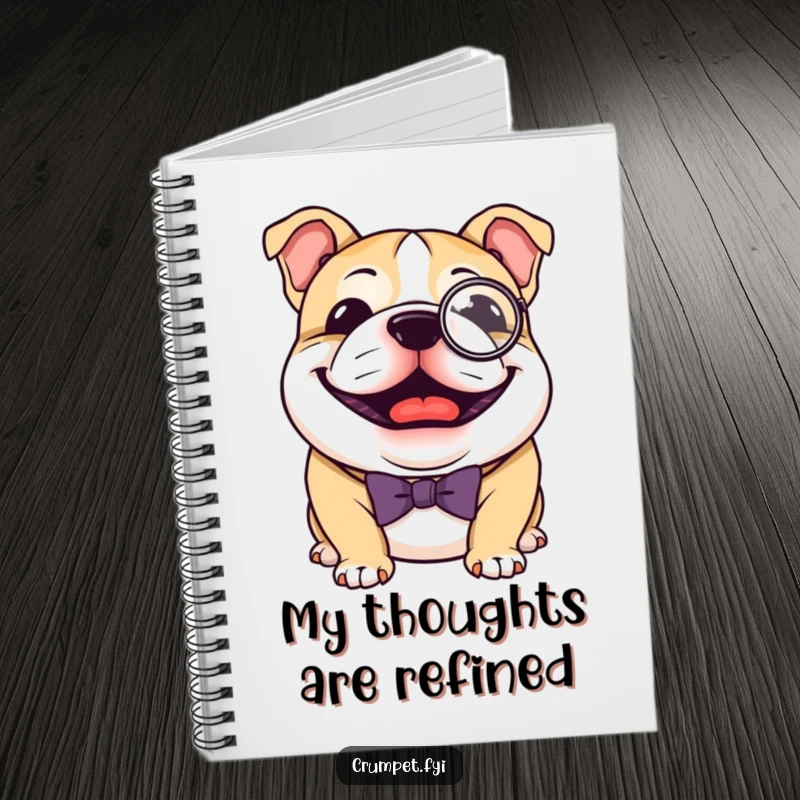 Funny Bulldog Notebook: A joyful bulldog with a monocle and bow tie, ideal for notes and a distinguished funny gift.