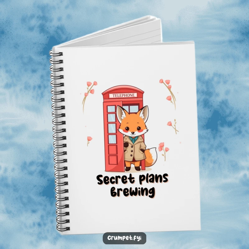 Funny Fox Notebook: A cute fox in a tweed jacket peeks from behind a red telephone box, perfect for jotting down playful thoughts.