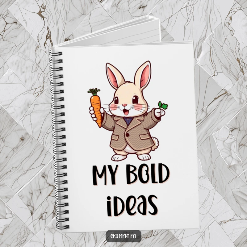 Funny rabbit notebook with a rabbit in a tweed jacket pointing with a carrot, perfect for writing and gift.