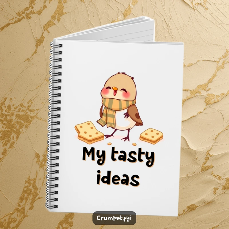 Funny Notebook: A jubilant robin wearing a scarf happily pecks at a biscuit.