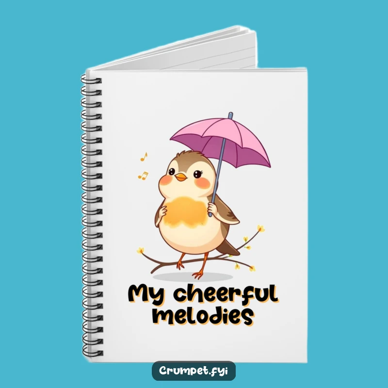 Funny Robin Notebook - Cheerful Bird Umbrella Singing Journal, Musical Diary, Funny Gift