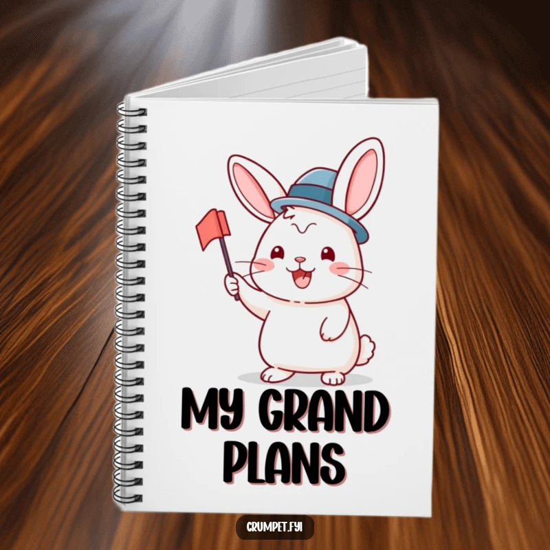 Funny Notebook featuring a beaming rabbit in a bowler hat waving a flag, perfect for journaling or note-taking with a cheerful theme.