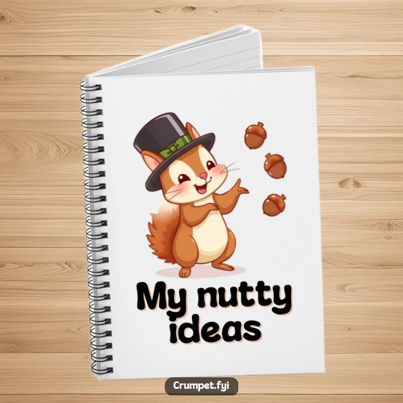 Funny squirrel notebook with a squirrel in a bowler hat juggling acorns with glee, perfect for writing and gift.