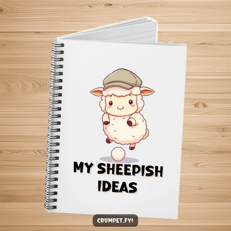 Funny Notebook featuring a fluffy sheep in a flat cap, bouncing a ball, ideal for jotting down playful thoughts.