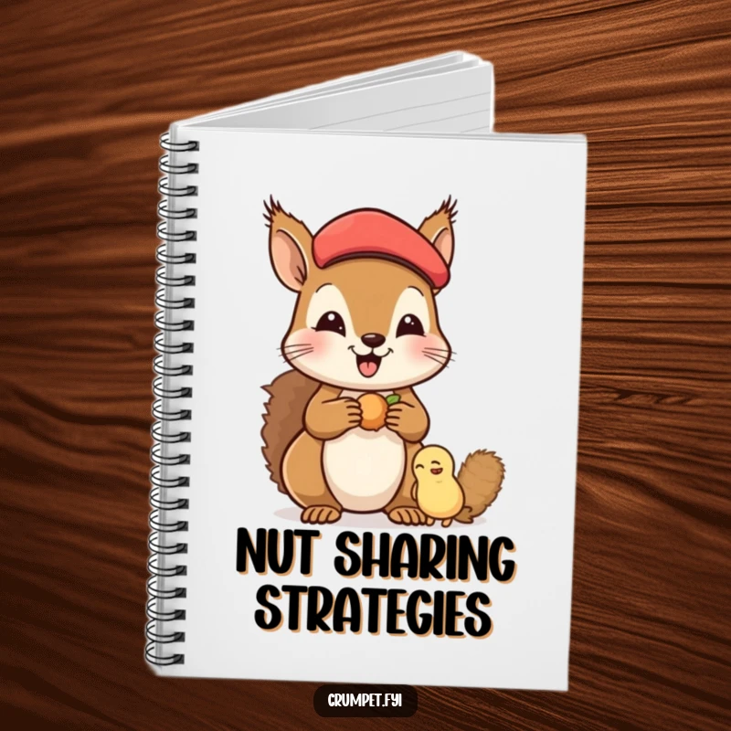 Funny Notebook featuring a happy squirrel in a beret sharing nuts with a friend, perfect for journaling or note-taking with a friendly theme.