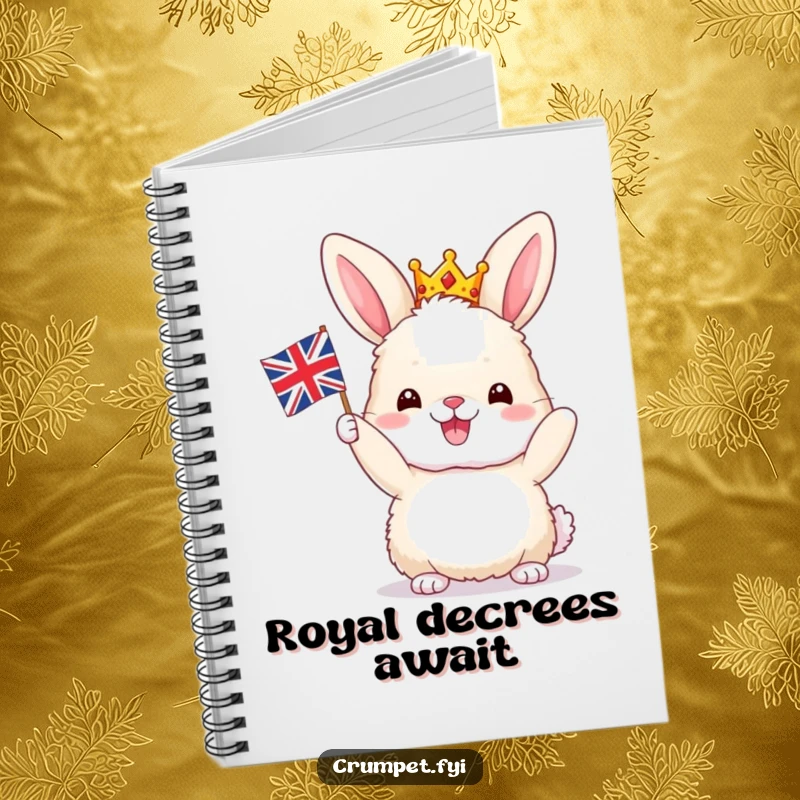 Funny Bunny Notebook: A fluffy bunny wearing a crown joyfully waves a miniature Union Jack, perfect for jotting down funny thoughts.