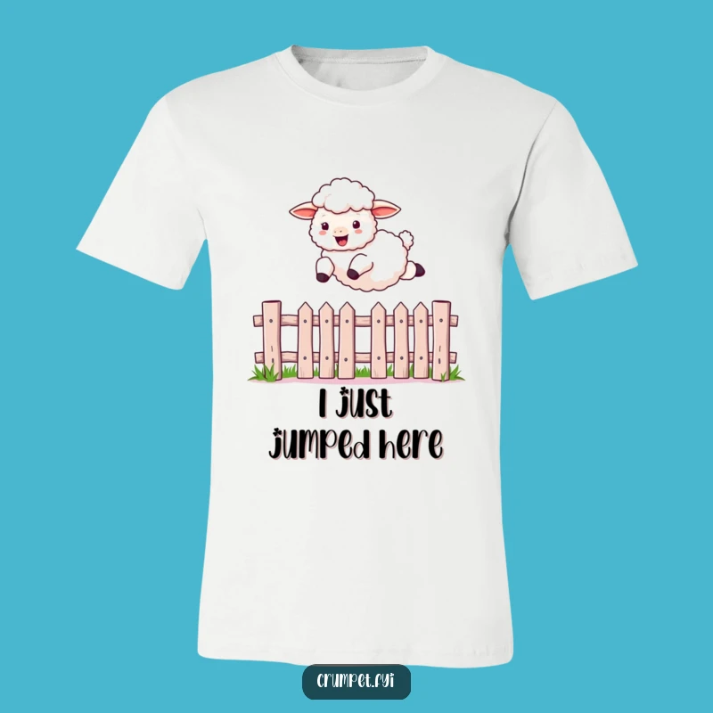 Funny Sheep Leaping Picket Fence T-Shirt, Comical Farm Animal Tee for Laughs
