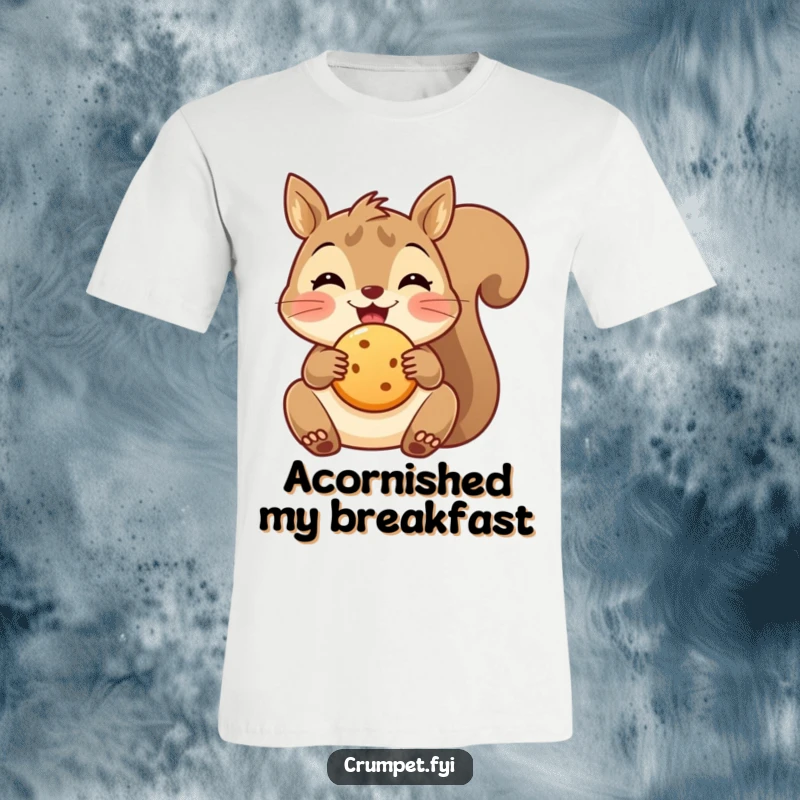 Funny delighted squirrel t-shirt proudly holding a small round biscuit, showcasing a love for yummy snacks.