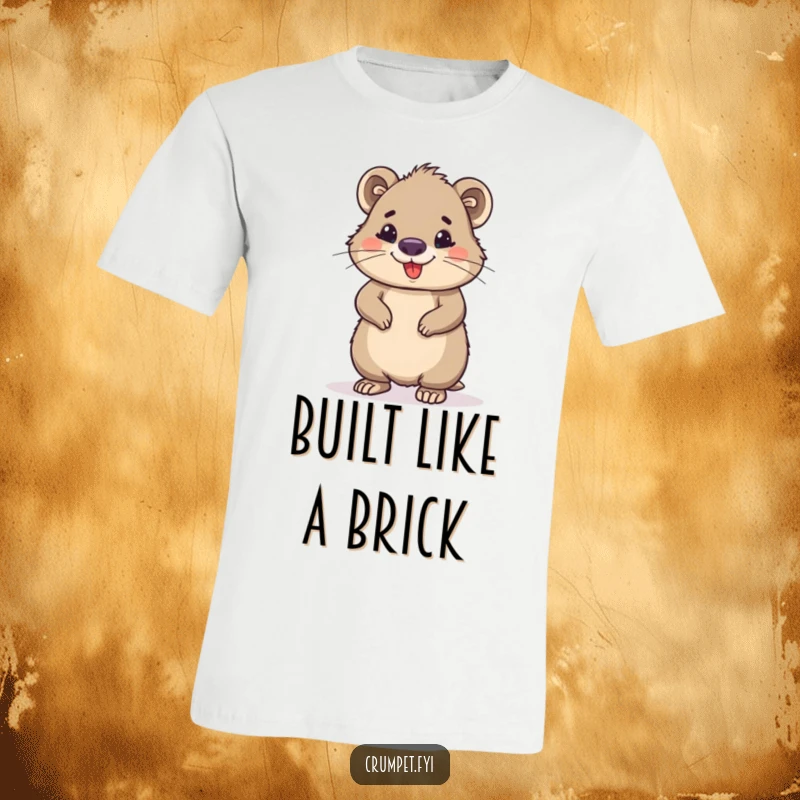 Funny wombat t-shirt showcasing a proud, smiling wombat standing tall, ready to conquer the day. Ideal for funny animal apparel fans.