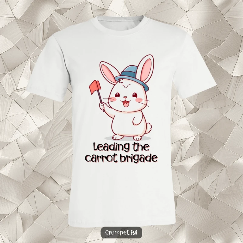 Funny T-Shirt featuring a beaming rabbit in a dapper bowler hat, joyfully waving a small flag, symbolizing celebration and cheerful optimism.