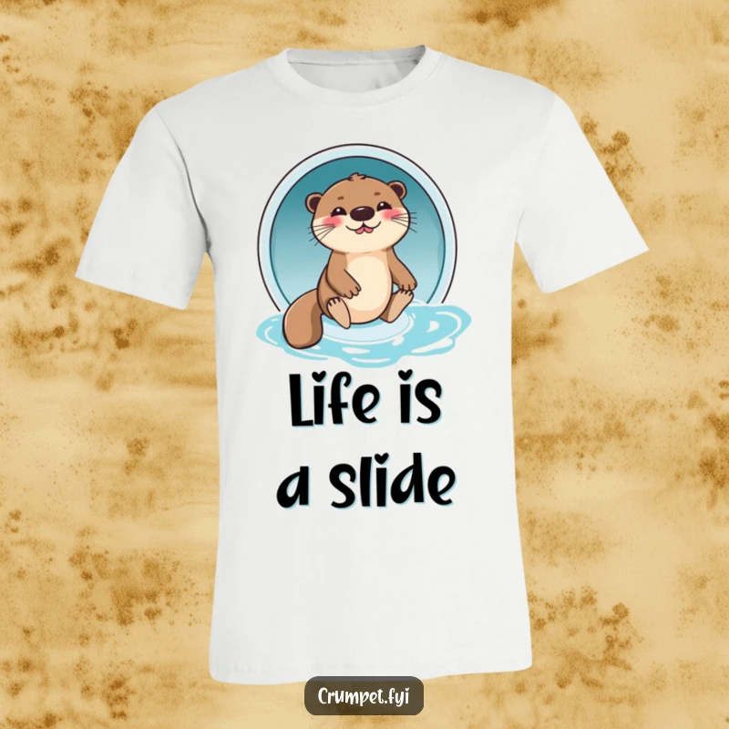 Funny Otter T-Shirt: A giggling otter joyfully slides down a water slide, capturing playful energy and a great funny gift.