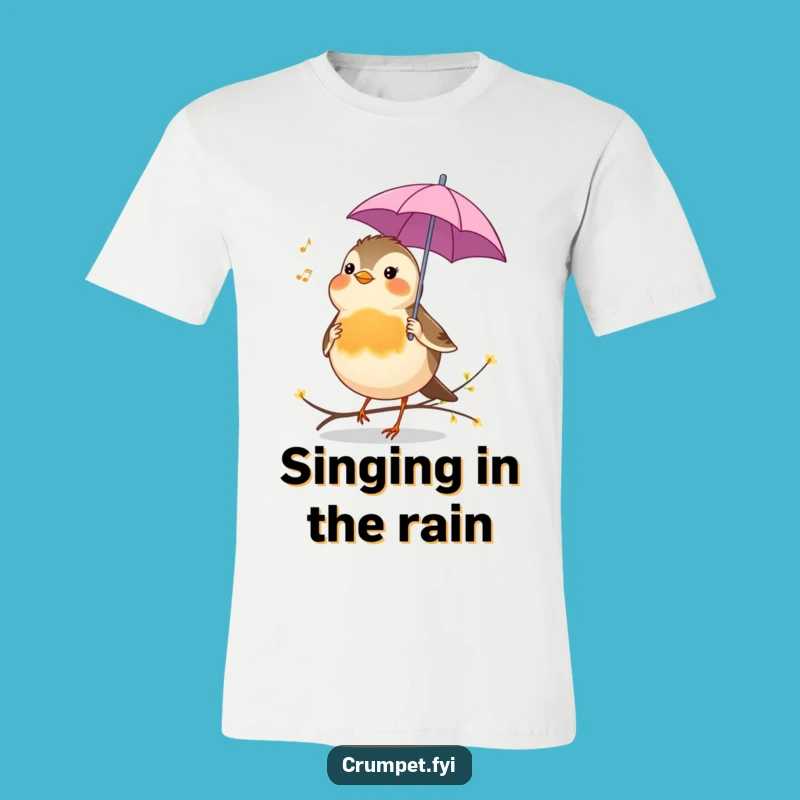 Funny Robin T-Shirt - Cheerful Bird Umbrella Singing, Cute Animal Tee, Funny Gift