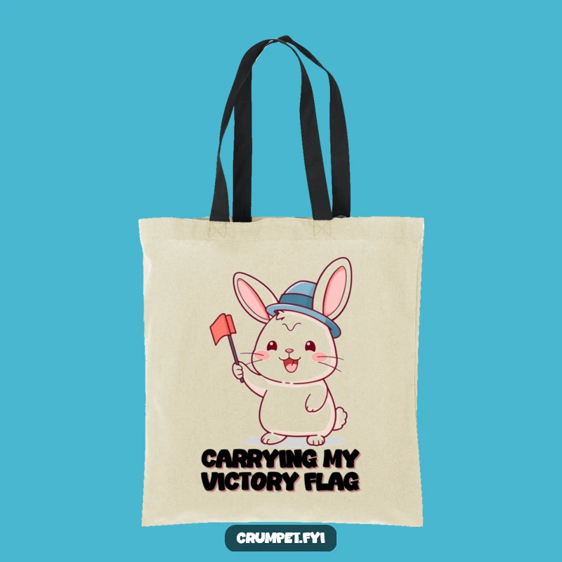 Funny Rabbit Tote Bag: Carry Your Enthusiasm with Bowler Hat Flag Waving!