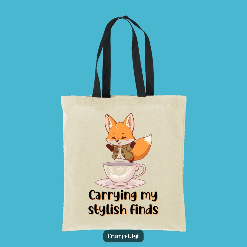 Funny Fox Tote Bag - Tweed Jacket Leaping Teacup, Stylish Accessory, Funny Gift