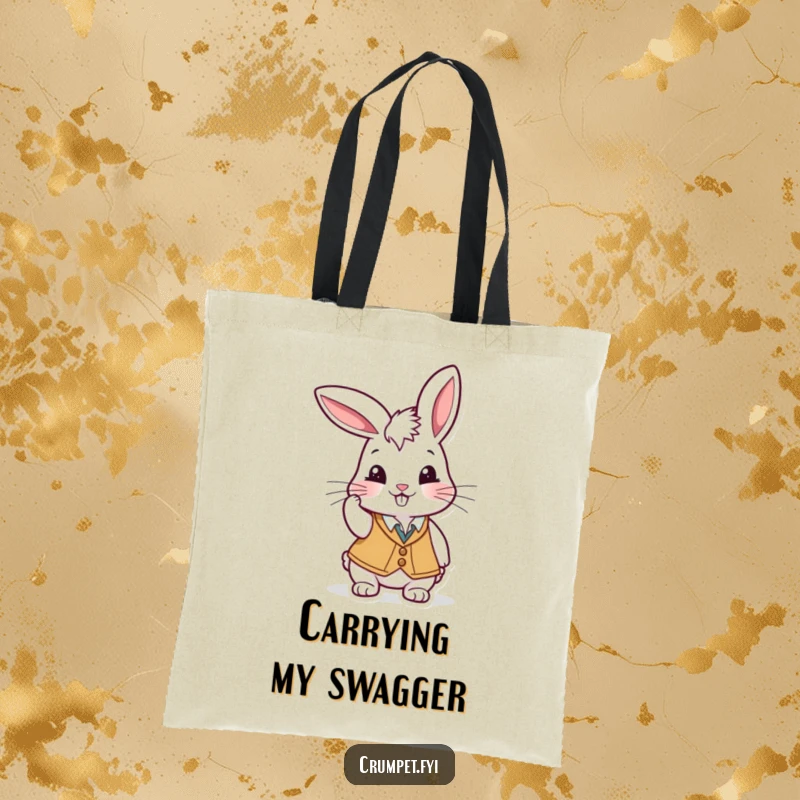 Funny Tote Bag: A playful rabbit in a waistcoat tipping its hat with a cheeky grin, perfect for carrying fun.