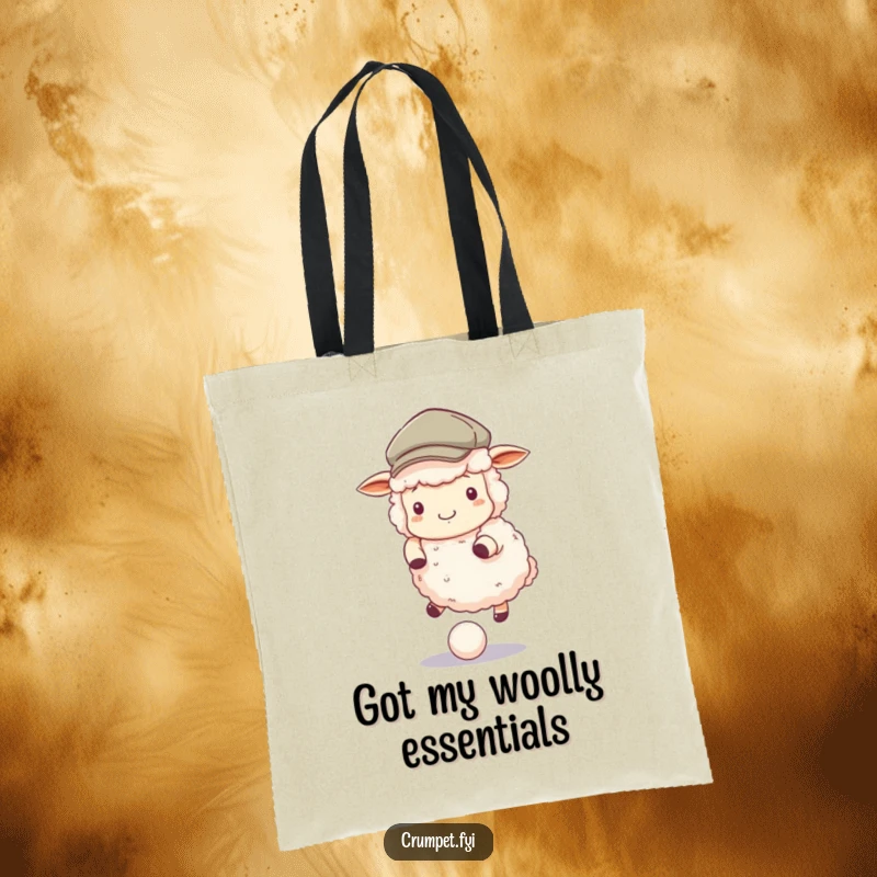 Funny Tote Bag featuring a fluffy sheep in a flat cap, bouncing a ball, great for carrying essentials with style.